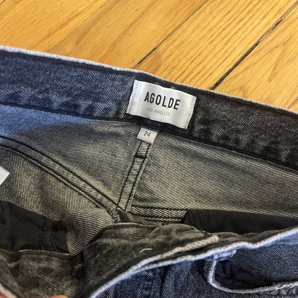 Agolde 90’s Mid Rise Loose Jeans Washed Black Ripped Denim - Picture 4 of 6